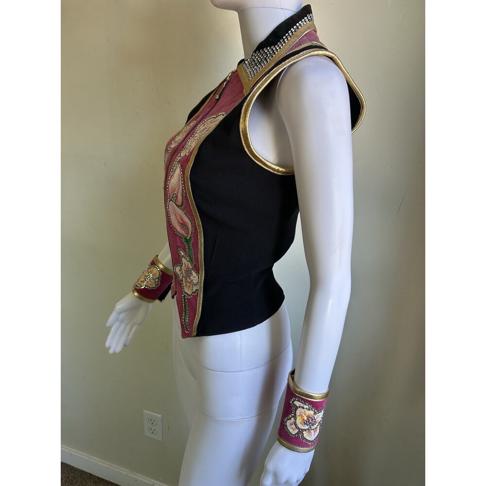 Diane Olsen Canada Lambskin Suede Art Vest Rhinestone Floral Painted Vest Set L - Picture 4 of 16